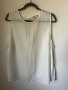 Michael Kors 1X White Sleeveless Blouse Studded Front Sheer Career Top